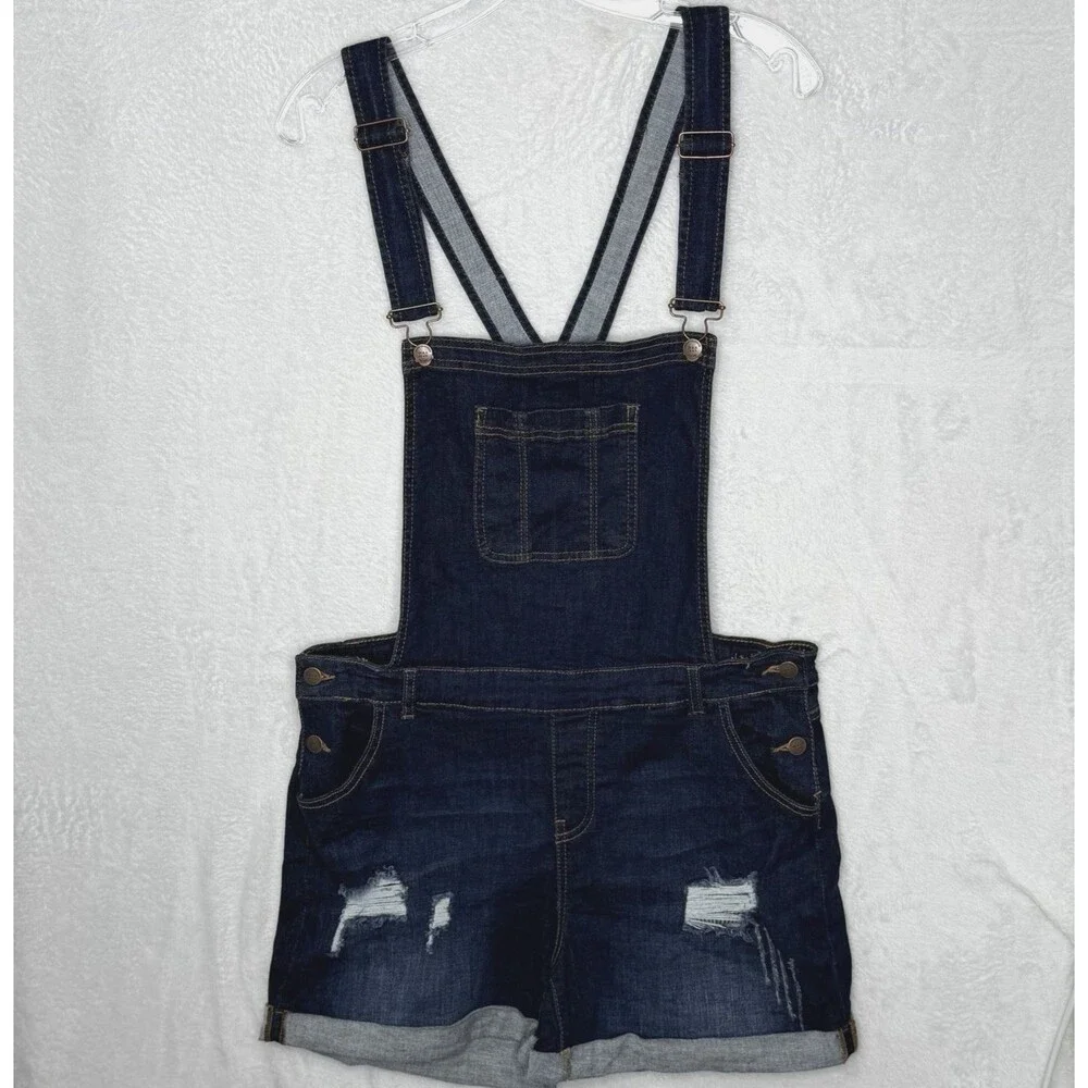 Wax Jeans Shortalls Dark‎ Blue Overalls Shorts Distressed Stretch Size 2X/3X